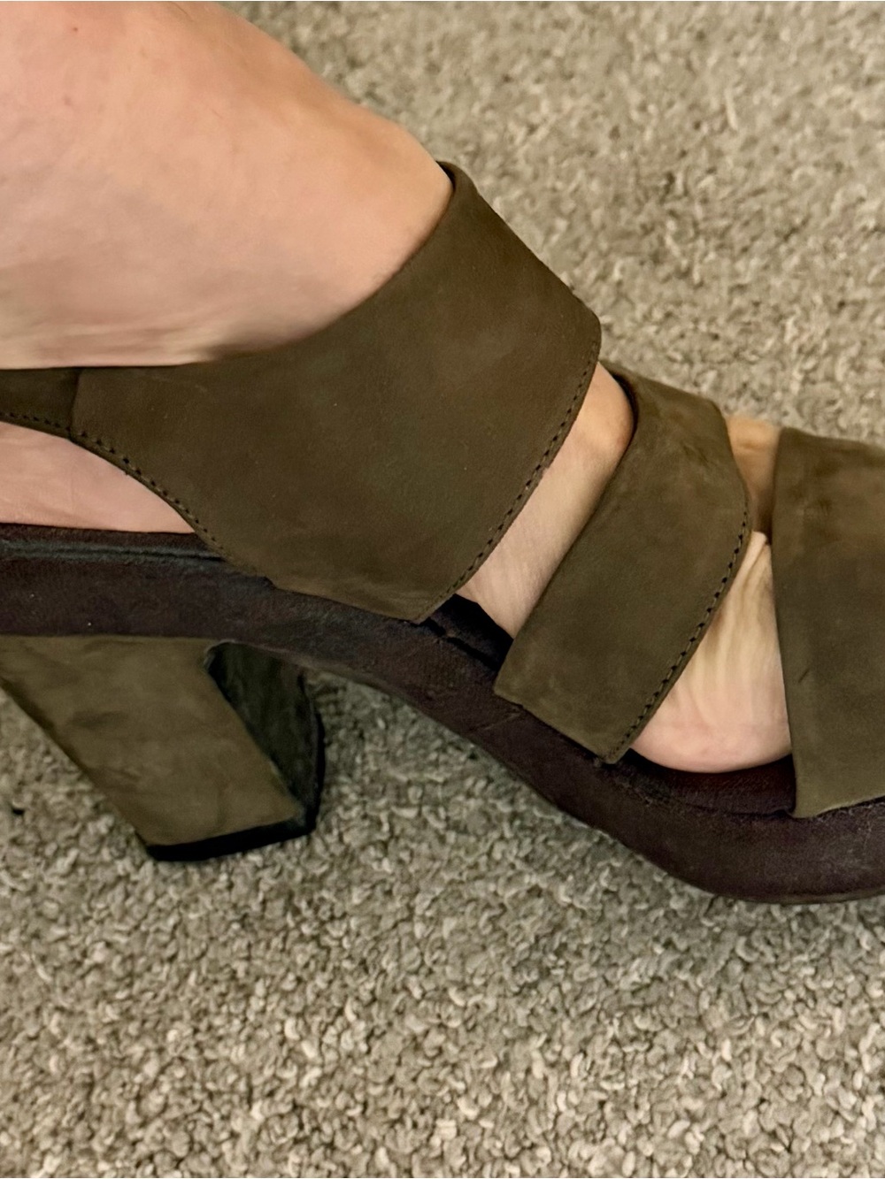 Olive Green Suede Block Heel Sandals